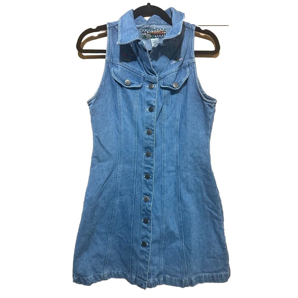 KALIFORNIA SPEED CONTROL Women's‎ Vintage Denim Dress w Embroidered Fish Sz 9-10 - Picture 6 of 6